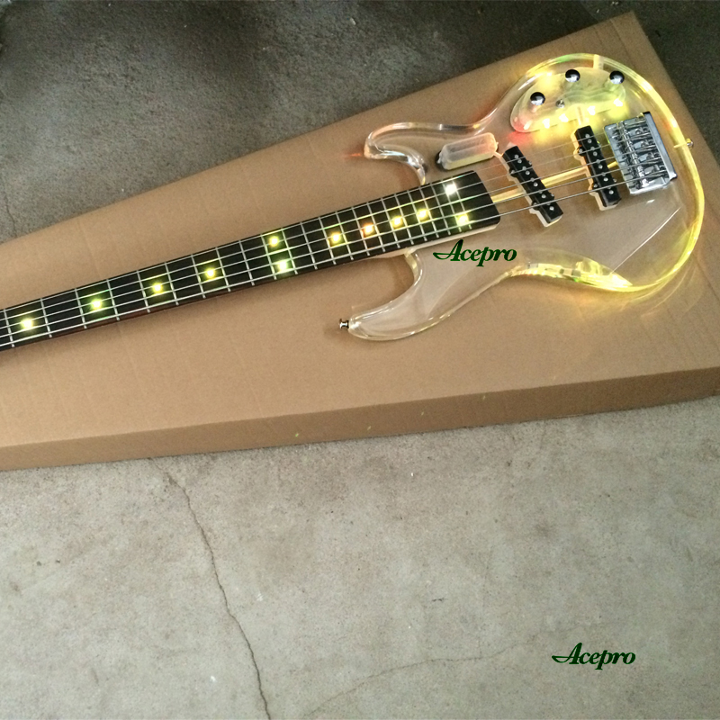 Bass Guitar Fretless - Bajo Eléctrico Acrílico de 5 Cuerdas,